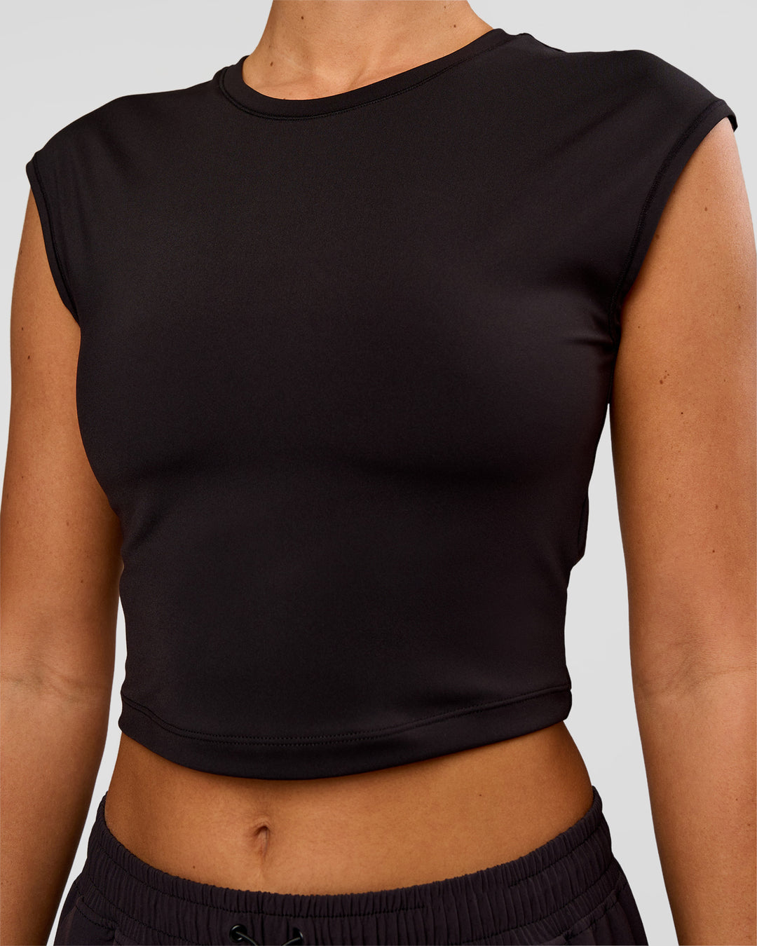 Woman wearing All Day Cropped Sleeve Top - Black | Model:Charli | Size:XS - view 2