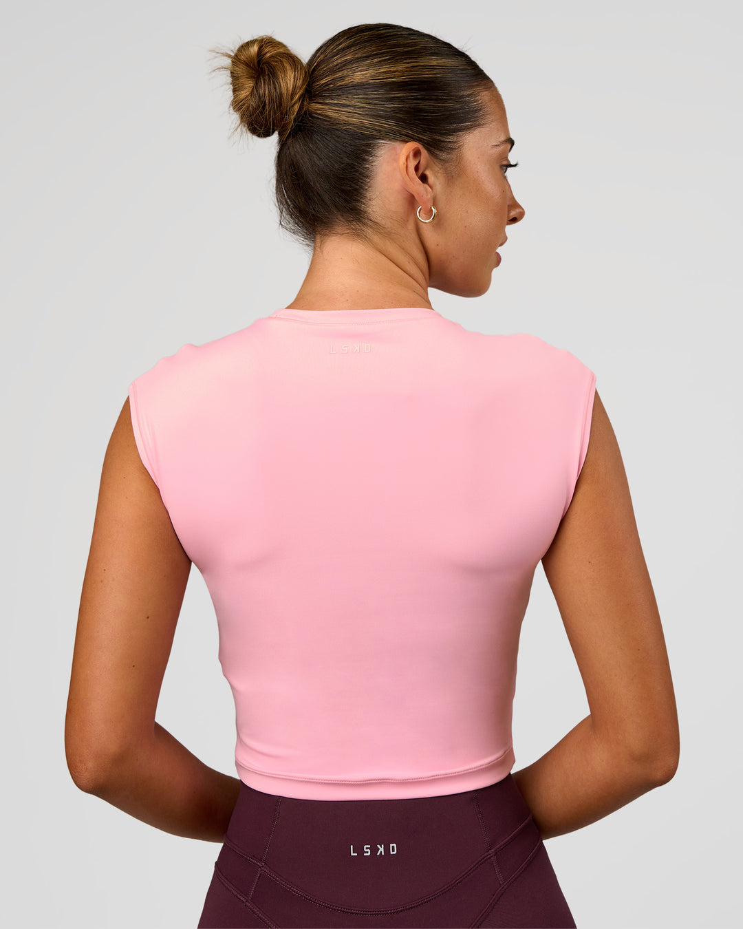 Woman wearing All Day Cropped Sleeve Top - Pink Rose | Model:Charli | Size:XS - view 6