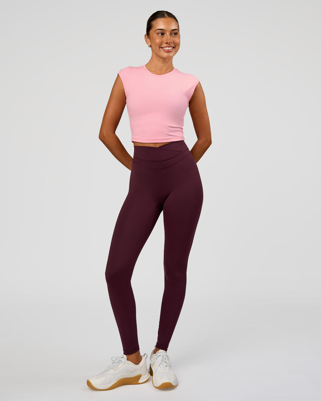 Woman wearing All Day Cropped Sleeve Top - Pink Rose | Model:Charli | Size:XS - view 2
