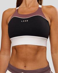 Woman wearing Elevated Accelerate Sports Bra - Black-Multi | Model:Charli | Size:XS | Thumbnail Index: 5