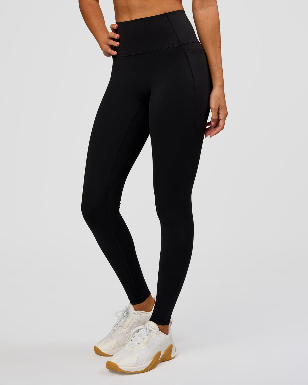 Woman wearing Fusion Bonded High-Rise Full Length Legging Pockets - Black | Model:Charli | Size:XS - view 5