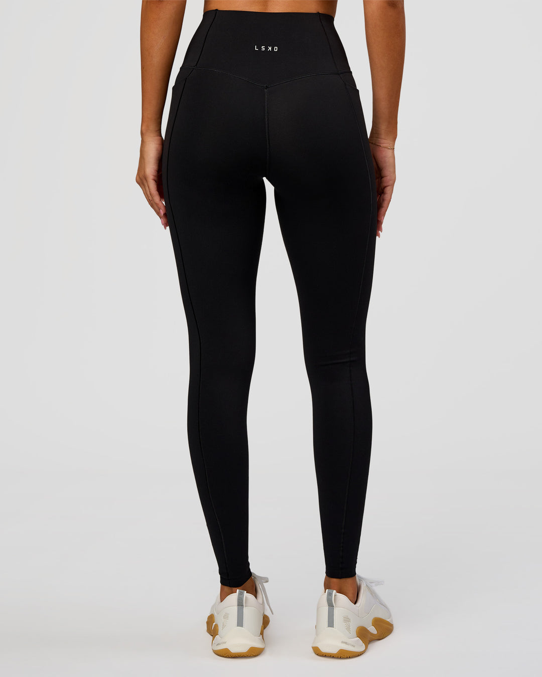 Woman wearing Fusion Bonded High-Rise Full Length Legging Pockets - Black | Model:Charli | Size:XS - view 7