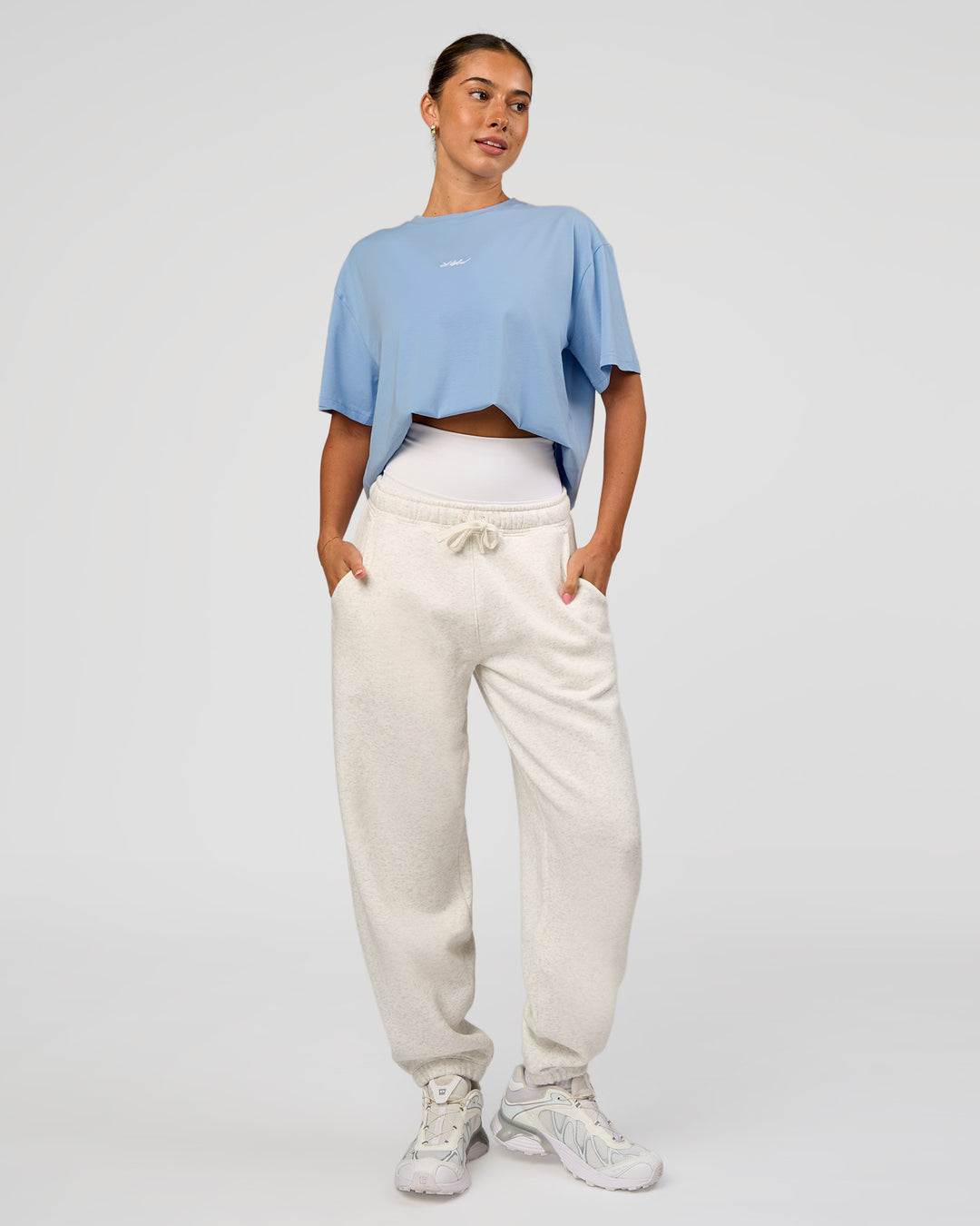 Woman wearing Go-To Script FLXCotton Oversized Tee - Open Air | Model:Charli | Size:XS - view 6