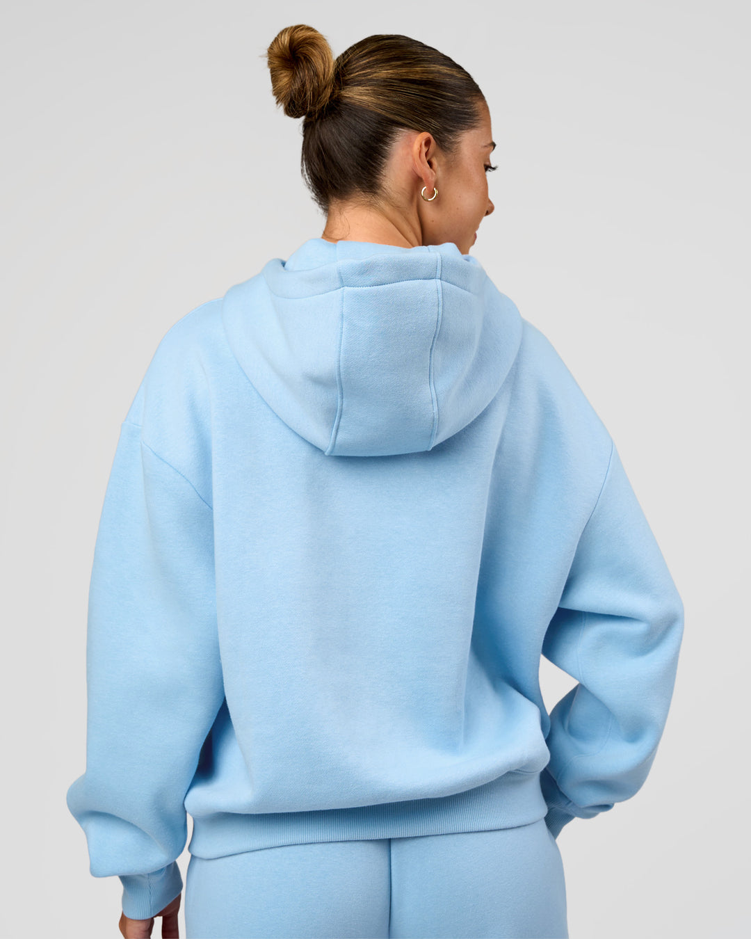 Woman wearing Go-To Script Oversized Hoodie - Open Air | Model:Charli | Size:XS - view 4