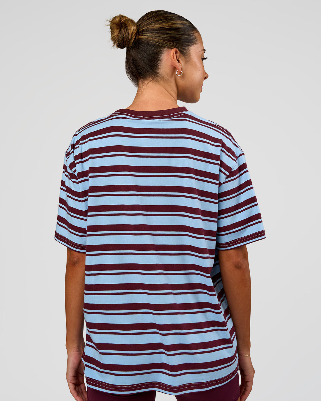 Woman wearing Go-To Shadow Stripe FLXCotton Oversized Tee - Open Air-Cherry Lacquer | Model:Charli | Size:XS - view 3