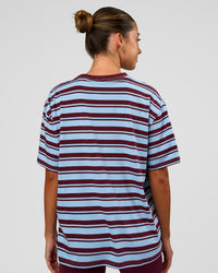 Woman wearing Go-To Shadow Stripe FLXCotton Oversized Tee - Open Air-Cherry Lacquer | Model:Charli | Size:XS | Thumbnail Index: 2