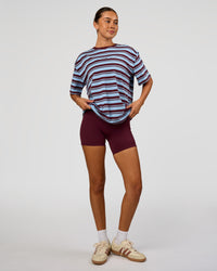 Woman wearing Go-To Shadow Stripe FLXCotton Oversized Tee - Open Air-Cherry Lacquer | Model:Charli | Size:XS | Thumbnail Index: 4