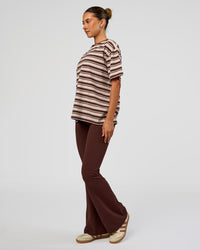 Woman wearing Go-To Shadow Stripe FLXCotton Oversized Tee - Shale Beige-Hot Chocolate | Model:Charli | Size:XS | Thumbnail Index: 2