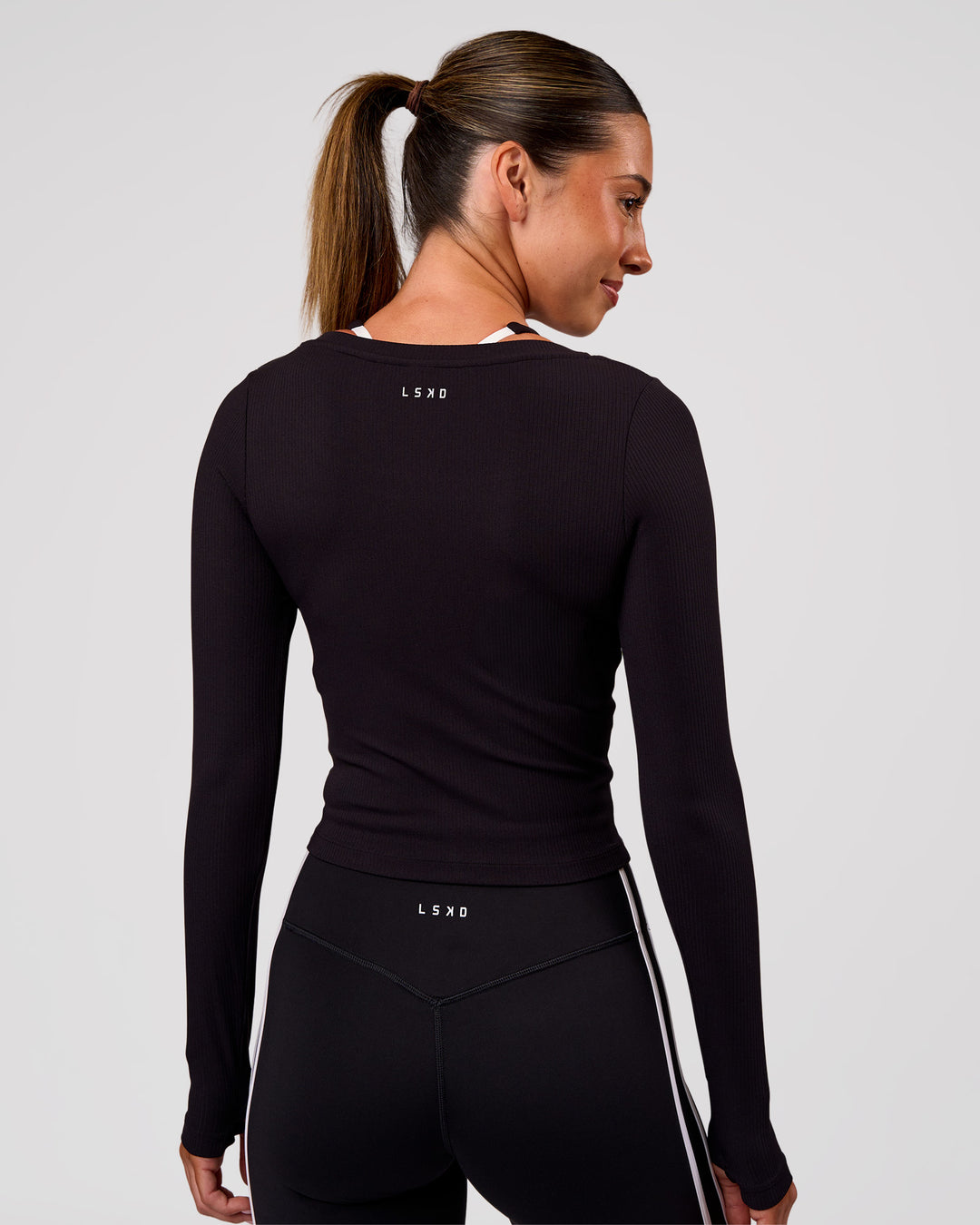 Woman wearing Horizon Long Sleeve Tee - Black | Model:Charli | Size:XS - view 10