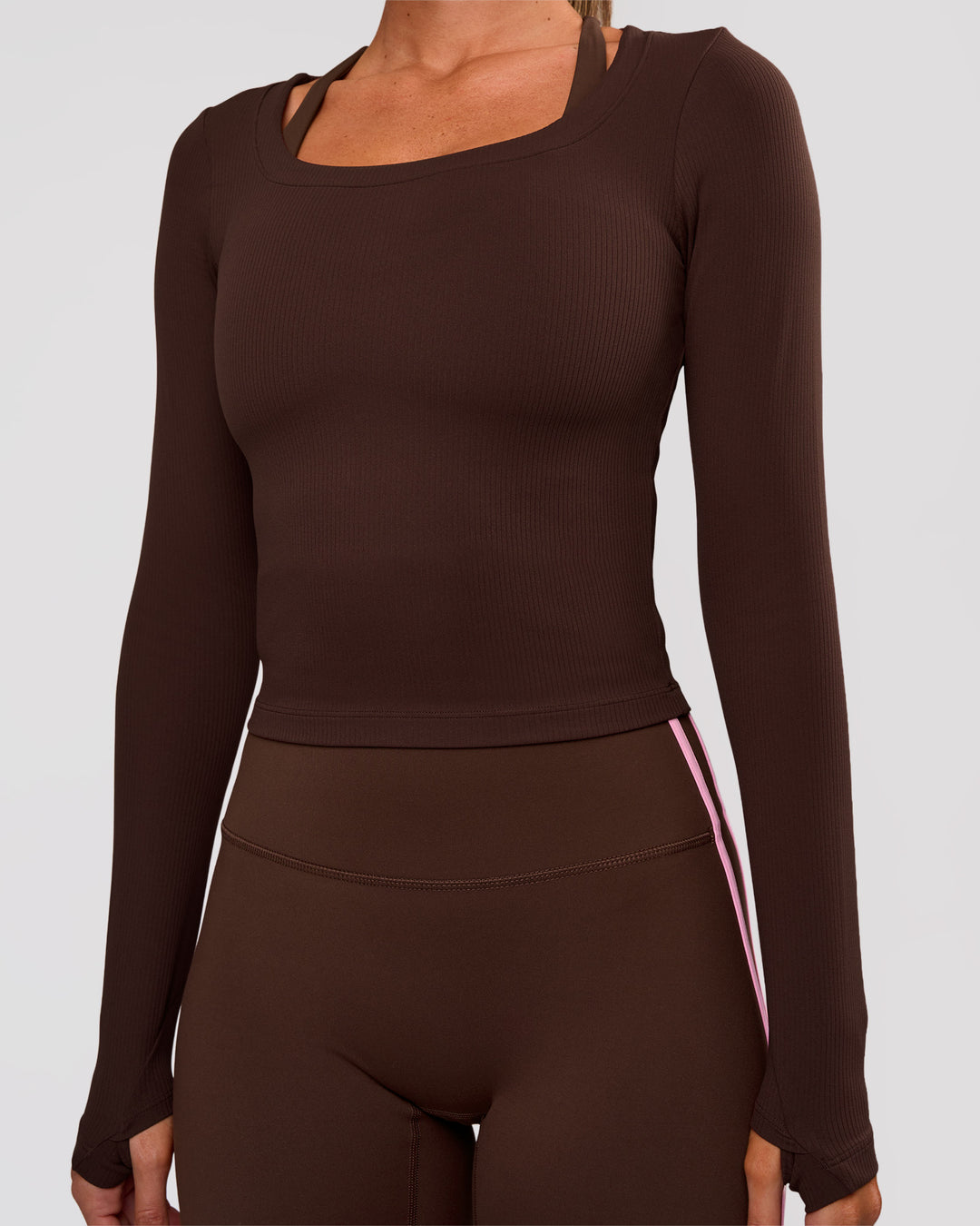 Woman wearing Horizon Long Sleeve Tee - Hot Chocolate | Model:Charli | Size:XS - view 11