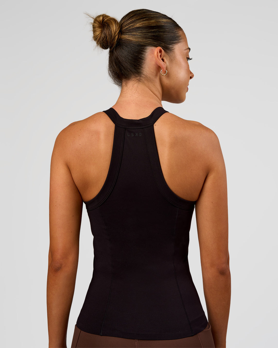 Woman wearing Luxe Comfort Shelf Bra Tank  - Black | Model:Charli | Size:XS - view 3