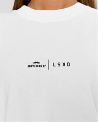 Woman wearing Movember x LSKD FLXCotton Oversize Tee - White-Black | Model:Charli | Size:XS | Thumbnail Index: 7
