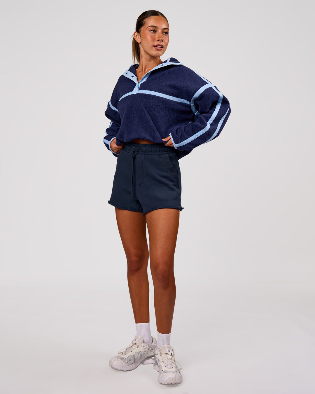 Woman wearing MVP Elite Terry Short - Future Navy | Model:Charli | Size:XS - view 3