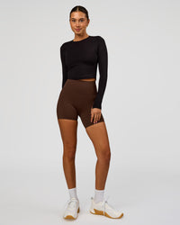 Woman wearing Staple Long Sleeve Cropped Tee 2.0 - Black | Model:Charli | Size:XS | Thumbnail Index: 3