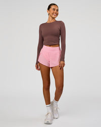 Woman wearing Staple Long Sleeve Cropped Tee 2.0 - Cocoa Powder | Model:Charli | Size:XS | Thumbnail Index: 4