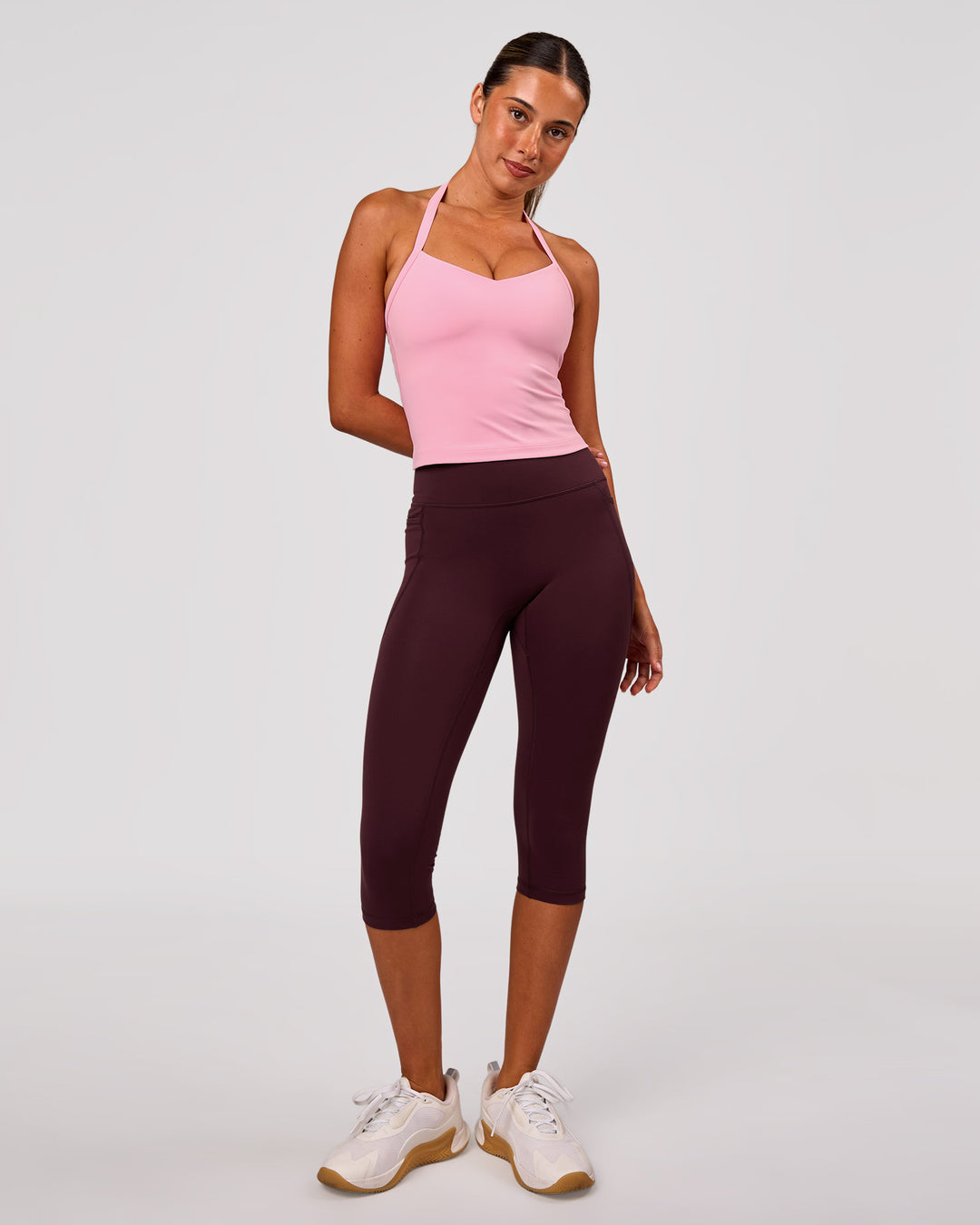 Woman wearing Unleash Shelf Bra Tank - Pink Rose | Model:Charli | Size:XS - view 4