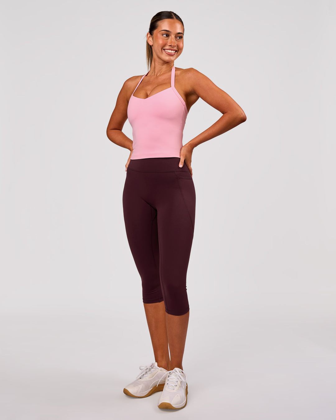 Woman wearing Unleash Shelf Bra Tank - Pink Rose | Model:Charli | Size:XS - view 5