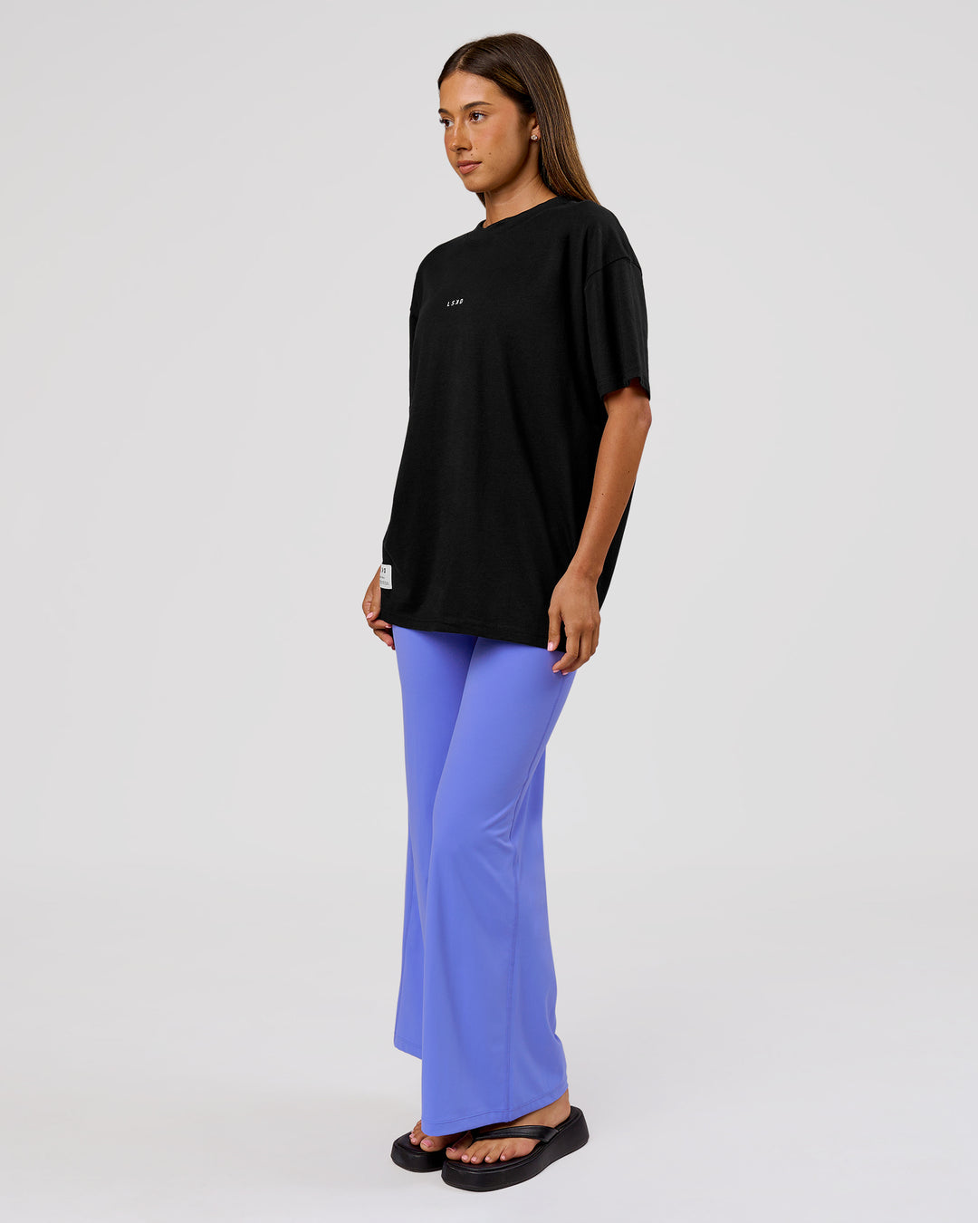 Woman wearing VS26 1% Better FLXCotton Oversize Tee - Black-White | Model:Charli | Size:XS - view 13