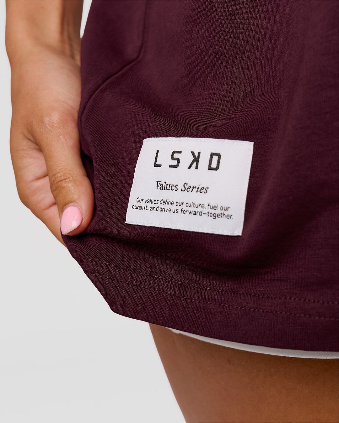 Woman wearing VS26 1% Better FLXCotton Oversize Tee - Cherry Lacquer-Off White | Model:Charli | Size:XS - view 17