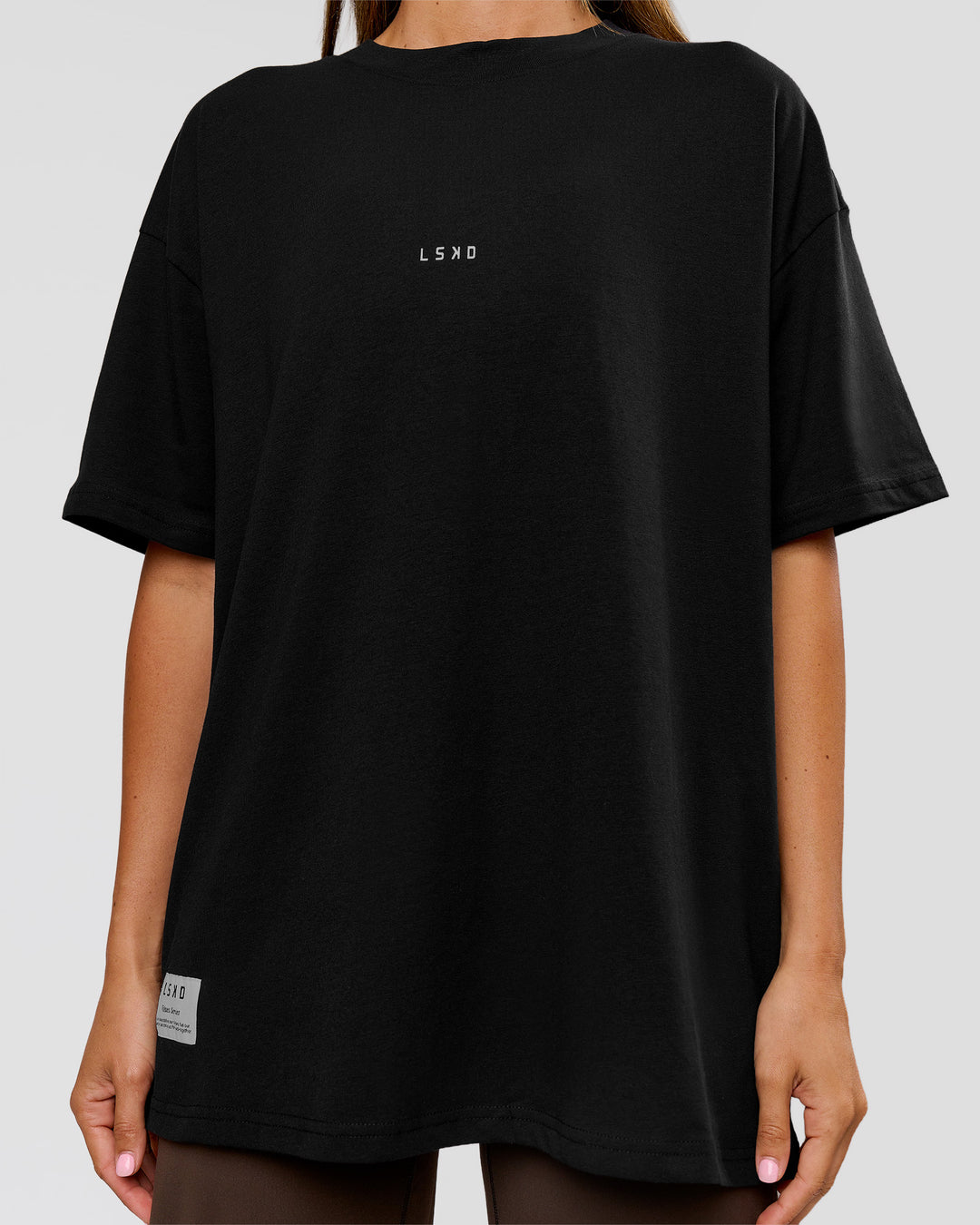 Woman wearing VS26 MFBS FLXCotton Oversize Tee - Black-White | Model:Charli | Size:XS - view 9