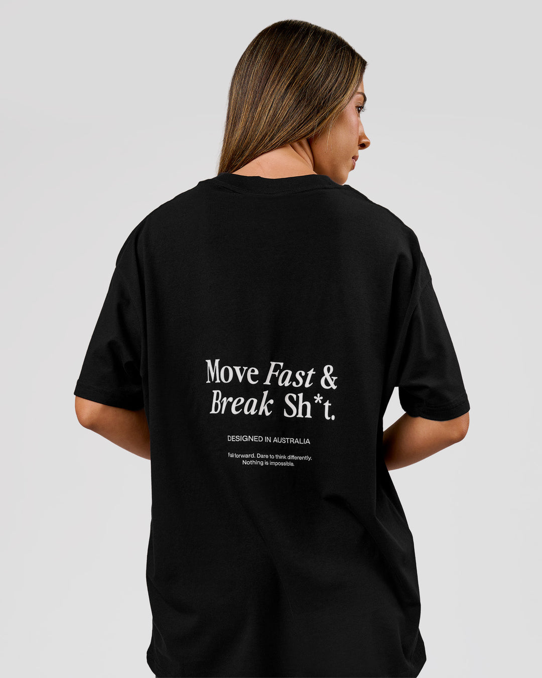 Woman wearing VS26 MFBS FLXCotton Oversize Tee - Black-White | Model:Charli | Size:XS - view 10