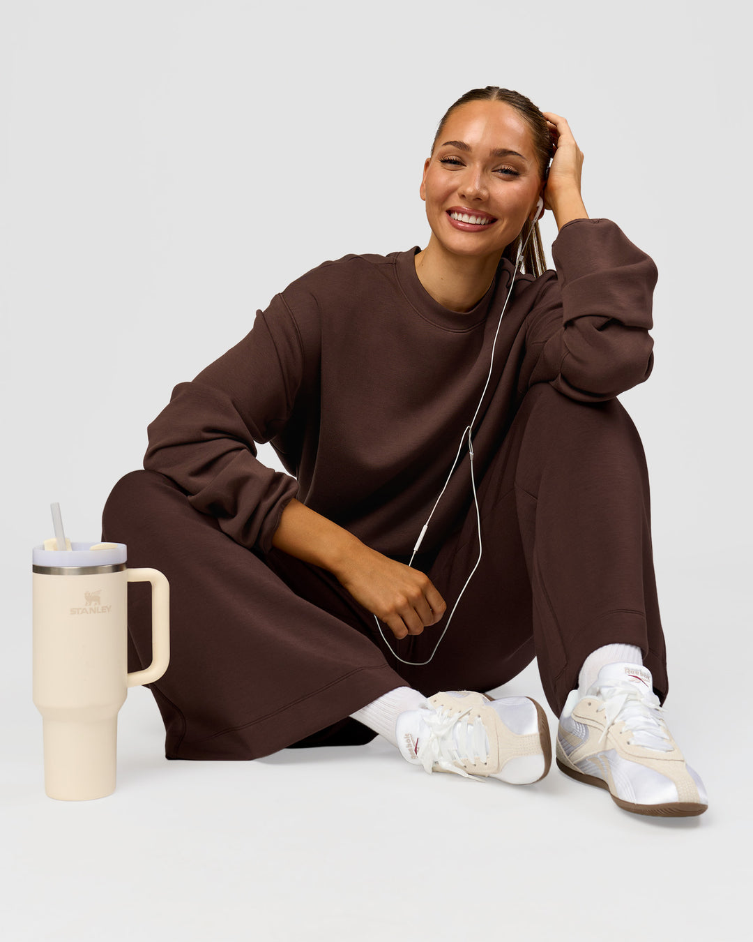 Woman wearing Elevate SoftTouch Draped Sleeve Sweater - Hot Chocolate | Model:Claire | Size:XS - view 3