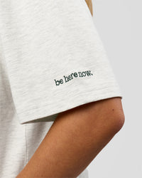 Woman wearing Be Here Now Heavyweight FLXCotton Tee Oversize - Silver Marl-Midnight Green | Model:Georgia | Size:XS | Thumbnail Index: 19