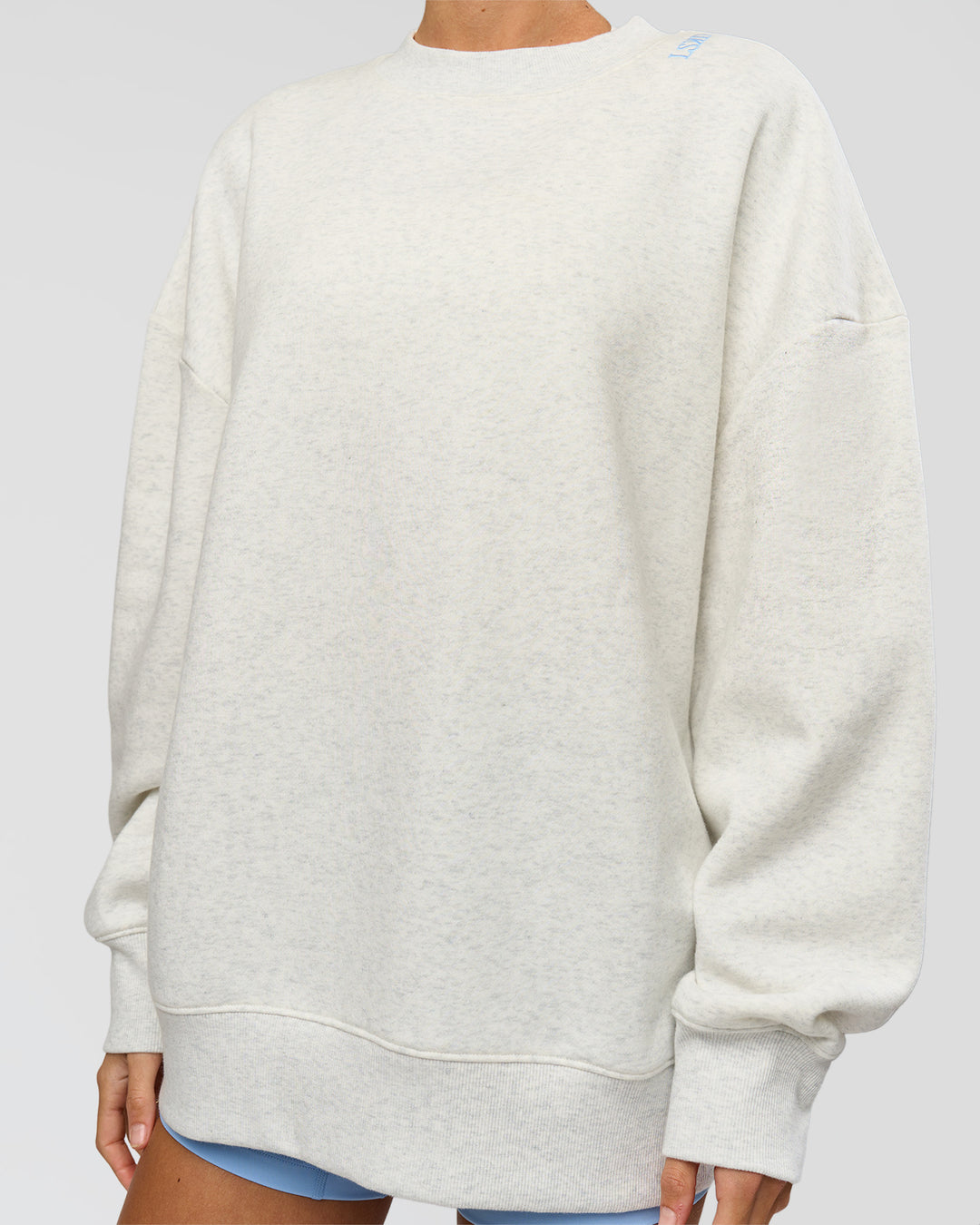 Woman wearing Strong is Beautiful Oversized Sweater - Silver Marl | Model:Georgia | Size:XS - view 5