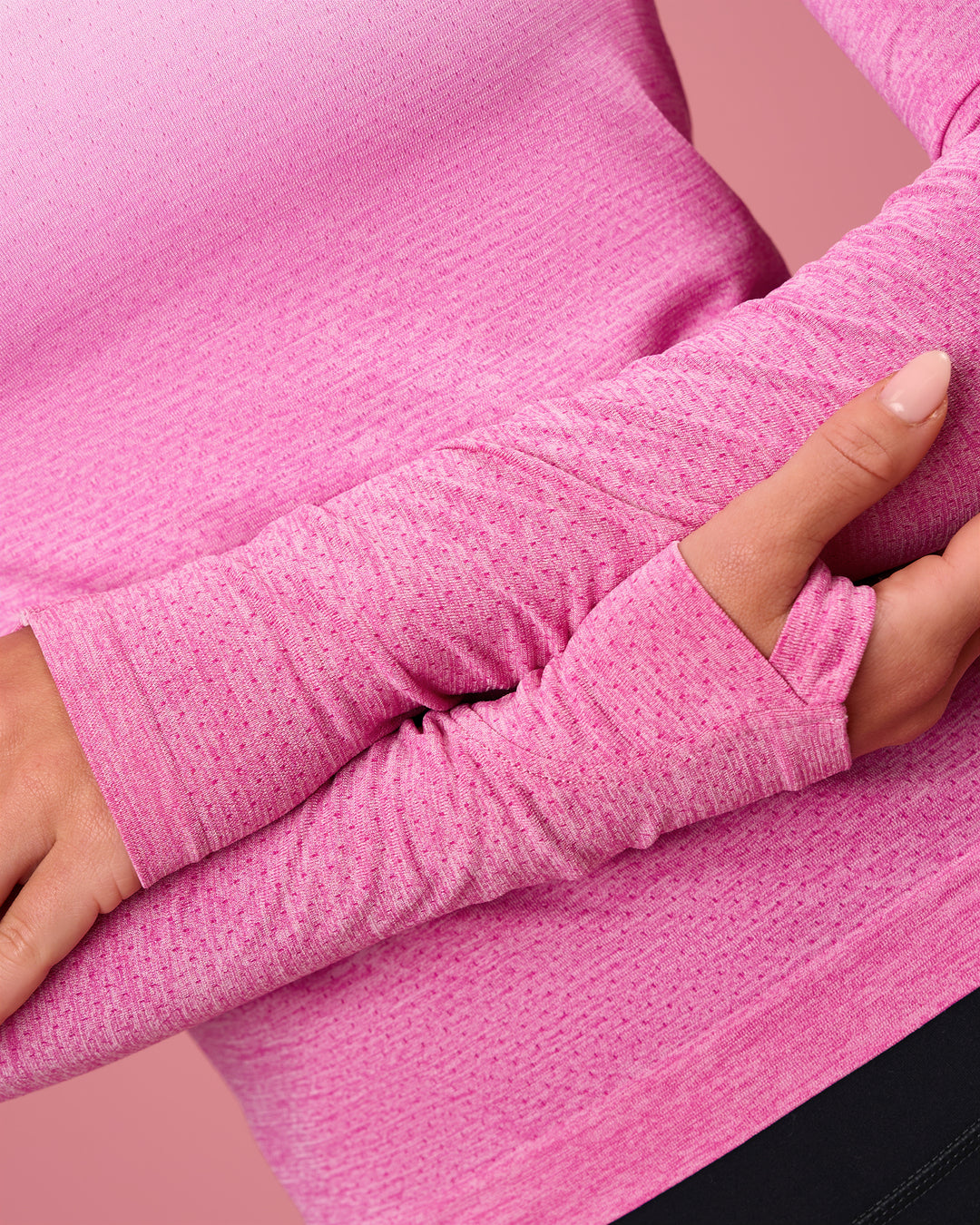 Woman wearing AeroFLX+ Seamless Long Sleeve Tee - Ultra Pink/Marshmallow Dip Dye | Model:Issy | Size:XS - view 5