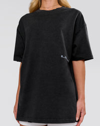 Woman wearing Backline Washed Heavyweight Oversized Tee - Black Washed | Model:Issy | Size:XS | Thumbnail Index: 6