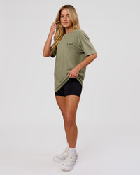 Woman wearing Blended FLXCotton Oversize Tee  - Fog | Model:Issy | Size:XS | Thumbnail Index: 12