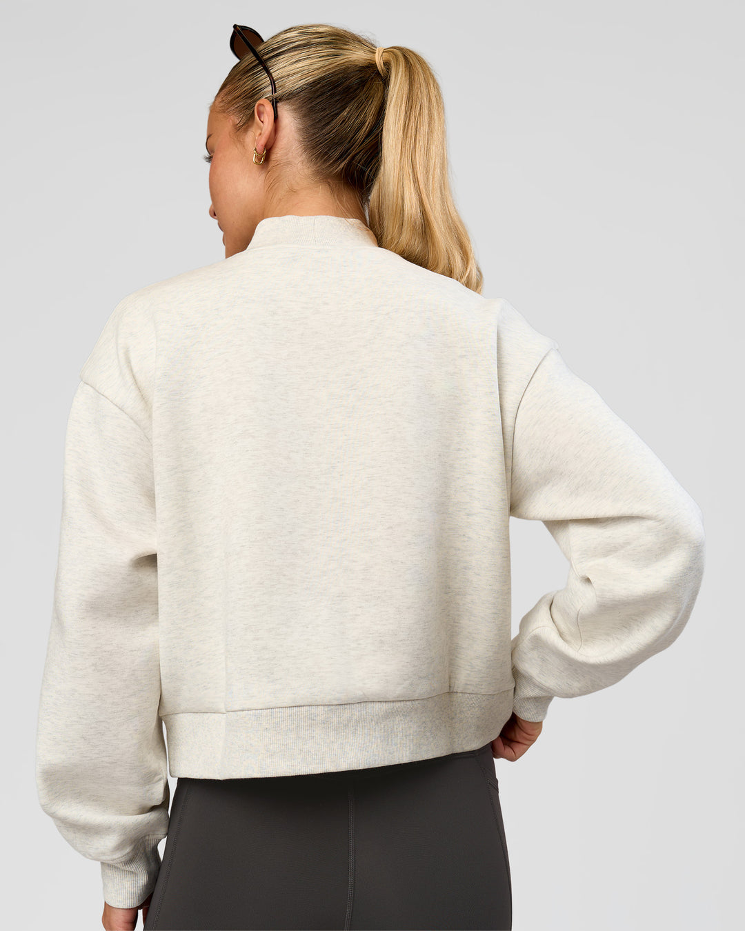 Woman wearing Bomber ZeroCrease Spacer Jacket - Silver Marl | Model:Issy | Size:XS - view 2