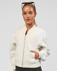Woman wearing Bomber ZeroCrease Spacer Jacket - Silver Marl | Model:Issy | Size:XS | Thumbnail Index: 7