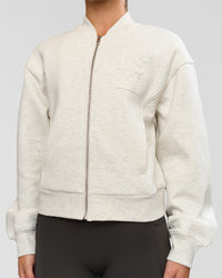 Woman wearing Bomber ZeroCrease Spacer Jacket - Silver Marl | Model:Issy | Size:XS | Thumbnail Index: 8