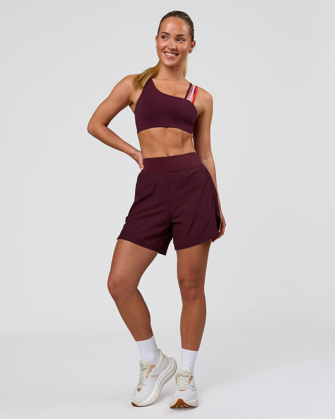 Woman wearing Challenger 5" Lined Performance Short - Cherry Lacquer | Model:Issy | Size:XS - view 5
