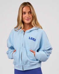 Woman wearing Distress French Terry Full Zip Hoodie - Open Air | Model:Issy | Size:XS | Thumbnail Index: 2
