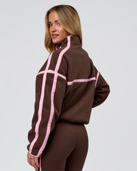Woman wearing Expedition Pop Over - Hot Chocolate-Pink Rose | Model:Issy | Size:XS | Thumbnail Index: 3