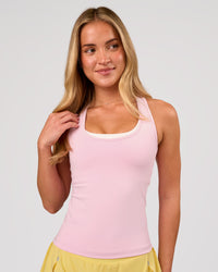 Woman wearing Flow Rep Scoop Neck Tank - Marshmallow | Model:Issy | Size:XS | Thumbnail Index: 0