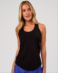 Woman wearing Force FLXCotton Longline Tank - Black | Model:Issy | Size:XS | Thumbnail Index: 0