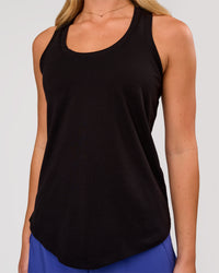 Woman wearing Force FLXCotton Longline Tank - Black | Model:Issy | Size:XS | Thumbnail Index: 1