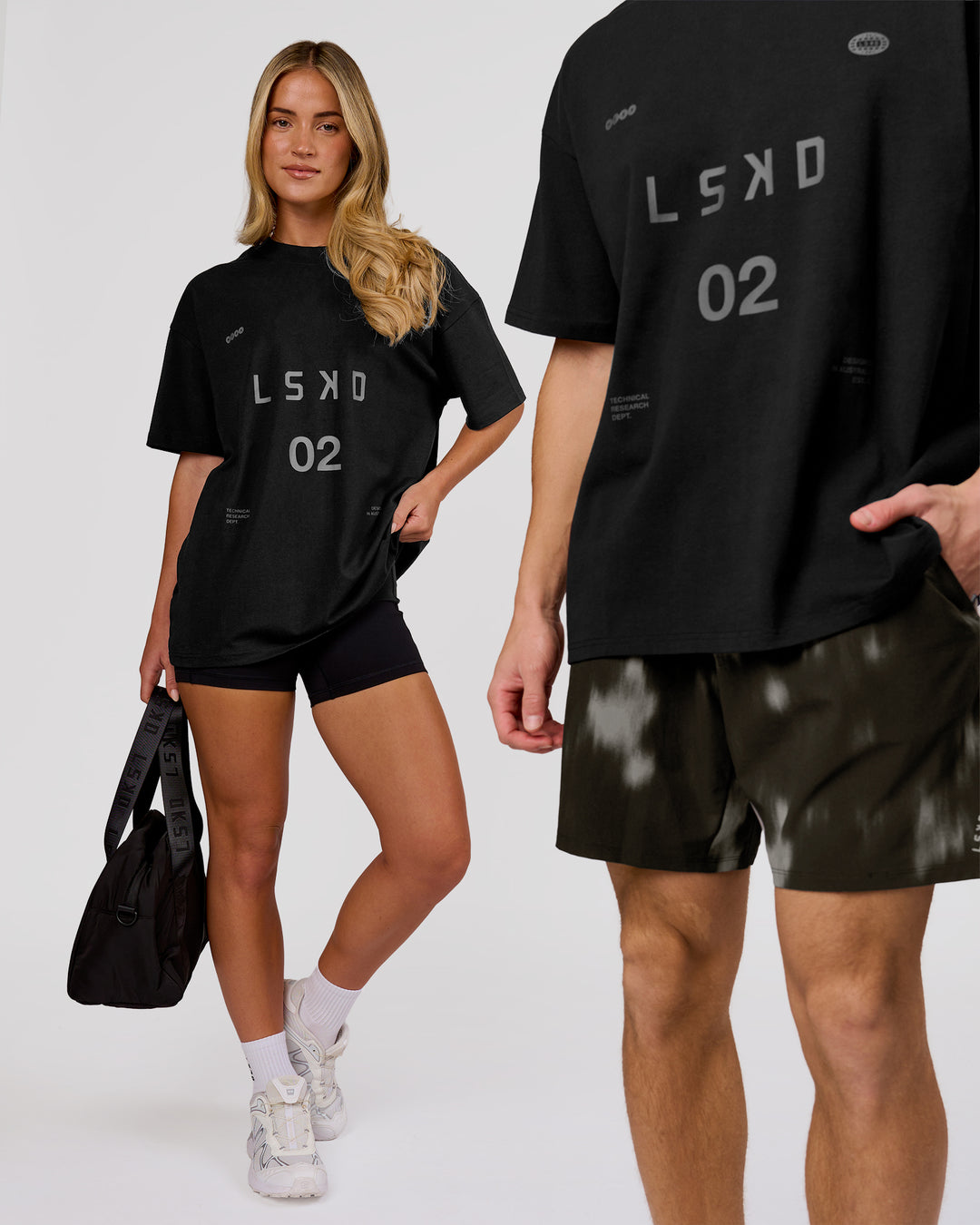Woman wearing Game Plan Heavyweight FLXCotton Oversized Tee - Black | Model:Issy | Size:XS - view 10
