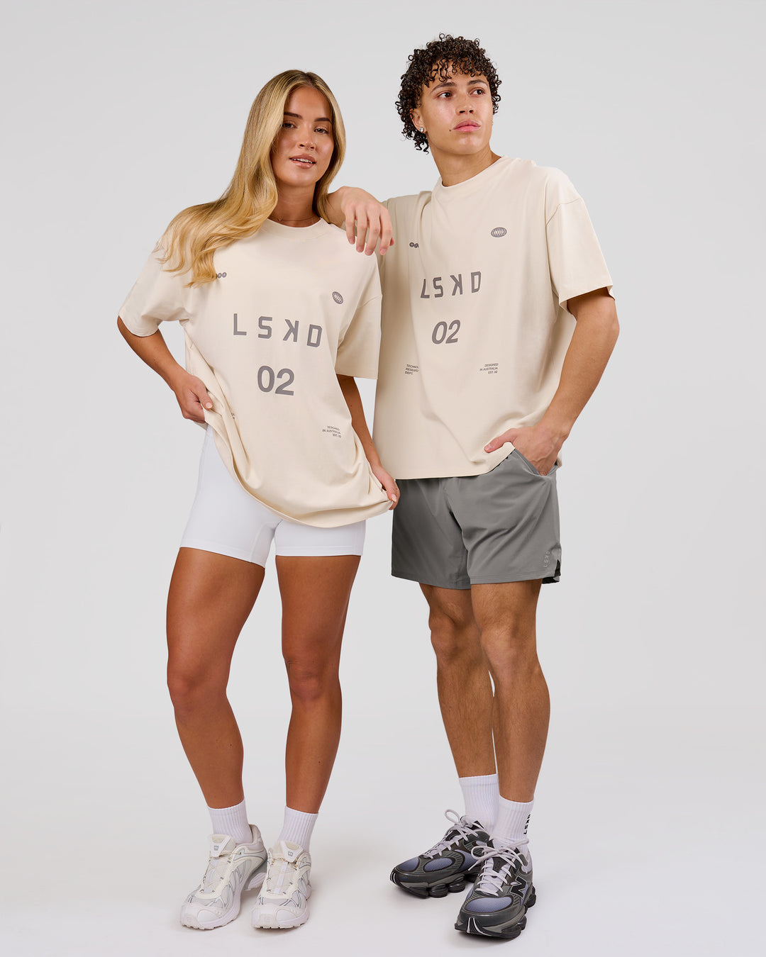 Woman wearing Game Plan Heavyweight FLXCotton Oversized Tee - Vanilla Bean | Model:Issy | Size:XS - view 13