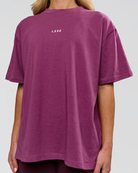 Woman wearing Go-To FLXCotton Oversized Tee - Boysenberry-White | Model:Issy | Size:XS | Thumbnail Index: 6