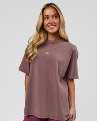 Woman wearing Go-To FLXCotton Oversized Tee - Cocoa Powder Washed-White | Model:Issy | Size:XS | Thumbnail Index: 0