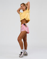 Woman wearing Go-To FLXCotton Oversized Tee - Lemon-White | Model:Issy | Size:XS | Thumbnail Index: 9