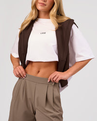 Woman wearing Go-To FLXCotton Oversized Tee - White-Black | Model:Issy | Size:XS | Thumbnail Index: 7