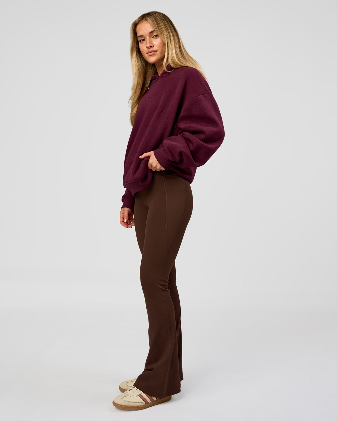 Woman wearing Go-To Oversized Hoodie - Cherry Lacquer | Model:Issy | Size:XS - view 5