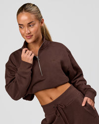 Woman wearing Go-To Oversized Quarter Zip Sweater - Hot Chocolate | Model:Issy | Size:XS | Thumbnail Index: 11