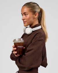 Woman wearing Go-To Oversized Quarter Zip Sweater - Hot Chocolate | Model:Issy | Size:XS | Thumbnail Index: 8