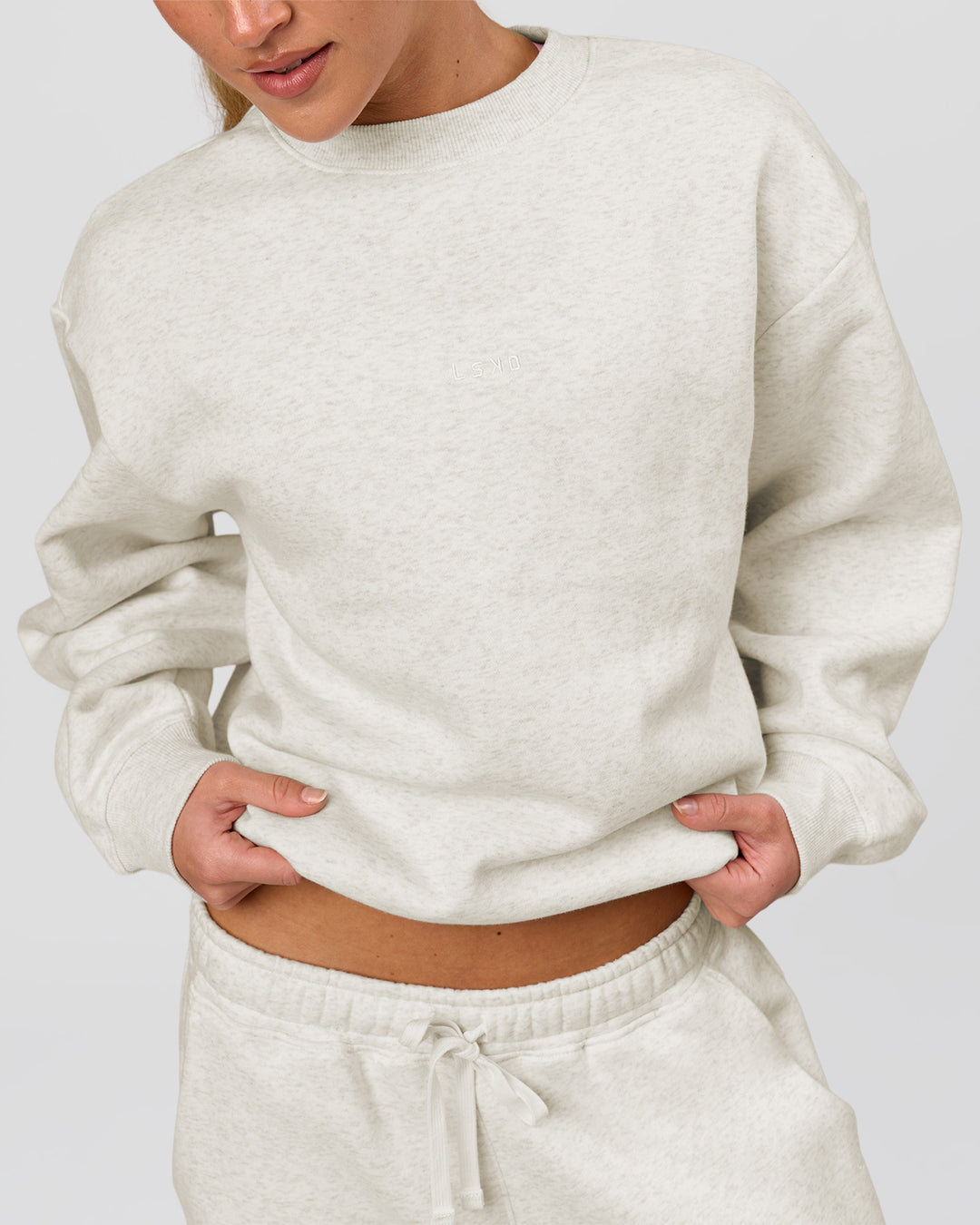 Woman wearing Go-To Oversized Sweater - Silver Marl | Model:Issy | Size:XS - view 2